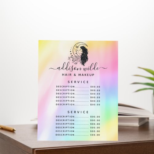 Custom Price Menus 16 Celestial Mystic Moon Goddess Price List Business Foam Board