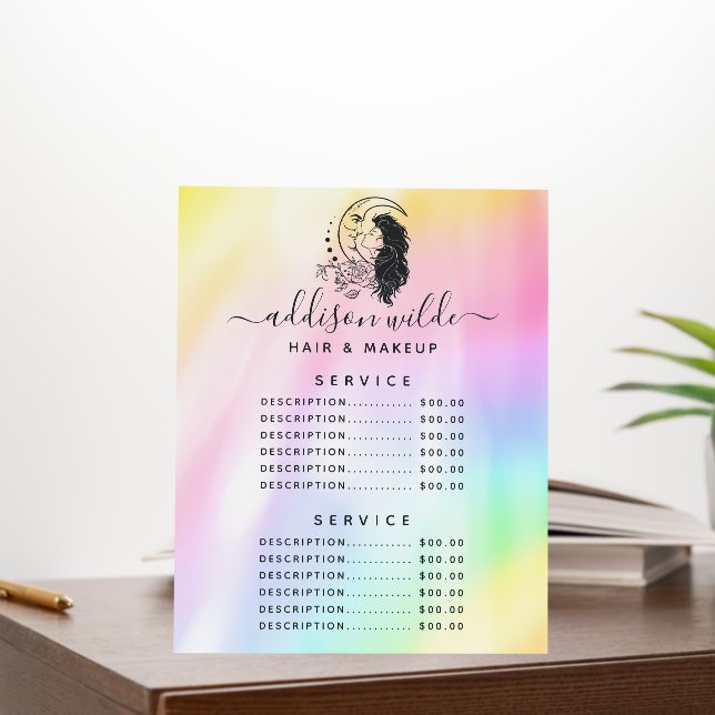 Celestial Mystic Moon Goddess Price List Business Foam Board (In Situ (Office))