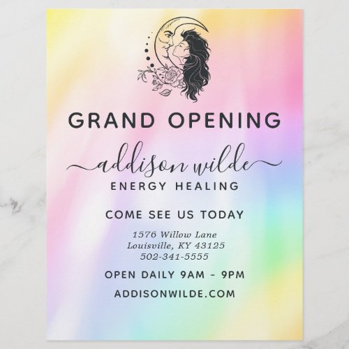 Celestial Mystic Moon Goddess Rainbow Business Flyer