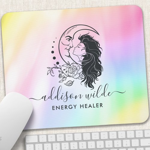 Celestial Mystic Moon Goddess Rainbow Business Mouse Pad