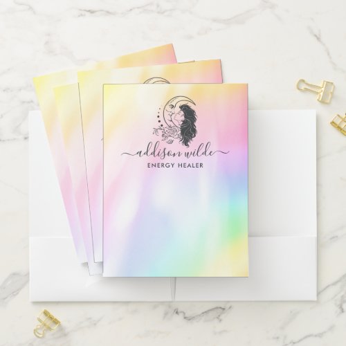 Celestial Mystic Moon Goddess Rainbow Business Pocket Folder