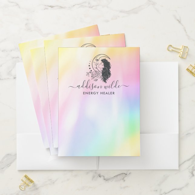 Celestial Mystic Moon Goddess Rainbow Business Pocket Folder (In Situ)