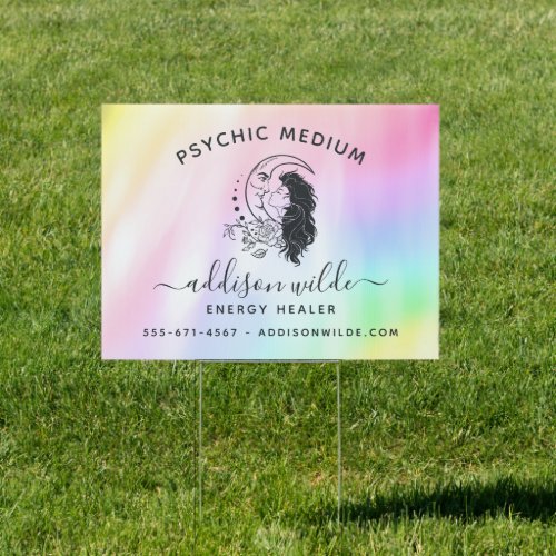 Celestial Mystic Moon Goddess Rainbow Business Sign