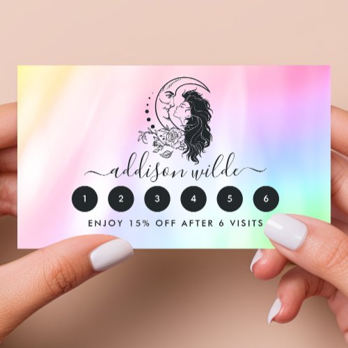 Celestial Mystic Moon Goddess Rainbow Loyalty Card