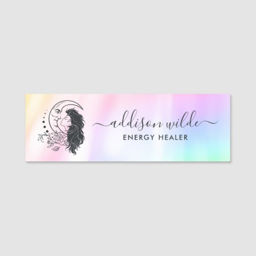 Celestial Mystic Moon Goddess Rainbow Name Tag