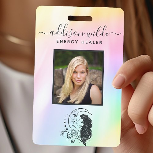 Celestial Mystic Moon Goddess Rainbow Photo ID Badge