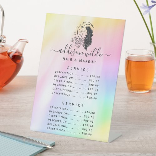 Celestial Mystic Moon Goddess Rainbow Price List Pedestal Sign