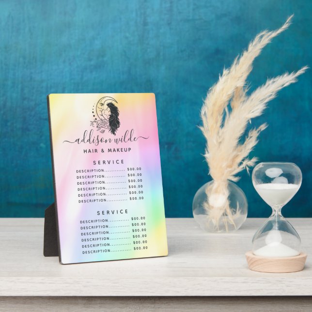 Celestial Mystic Moon Goddess Rainbow Price List Plaque (Side)
