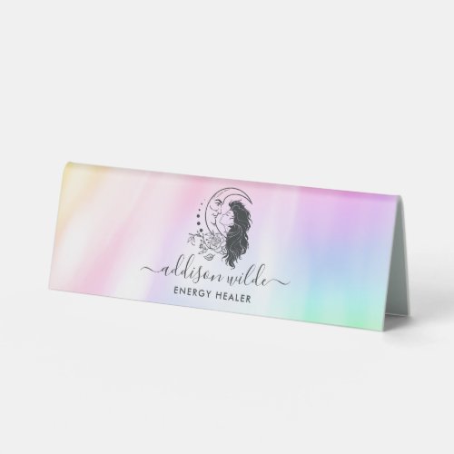 Celestial Mystic Moon Goddess Rainbow Table Tent Sign