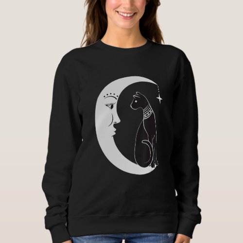 Celestial Mystical Black Cat Familiar Pagan Witchc Sweatshirt
