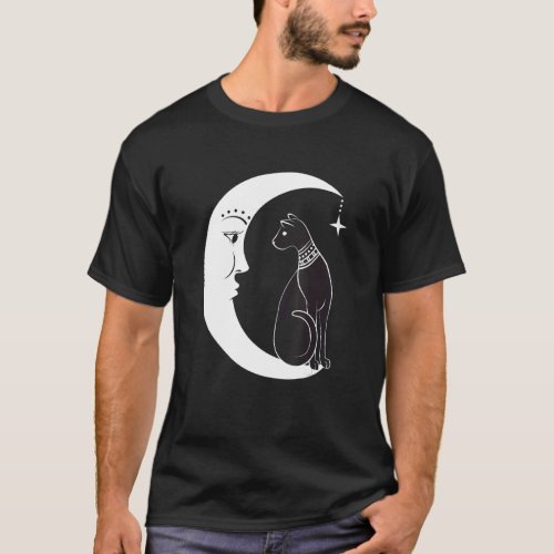 Celestial Mystical Black Cat Familiar Pagan Witchc T_Shirt