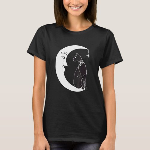 Celestial Mystical Black Cat Familiar Pagan Witchc T_Shirt