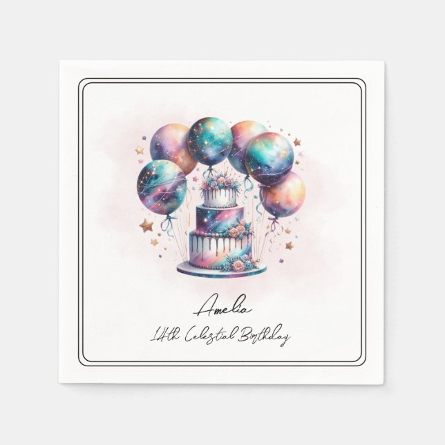 Celestial Mystical Cosmic Astrology Birthday Party Napkins (Front)