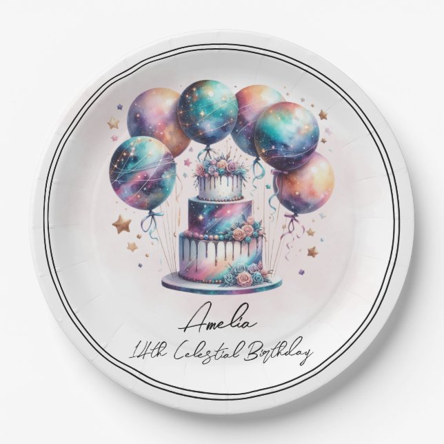 Celestial Mystical Cosmic Astrology Birthday Party Paper Plates (Front)