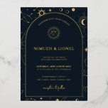 Celestial Mystical Elements Starsigns Wedding Foil Foil Invitation<br><div class="desc">Designed to coordinate with our Celestial Mystic Collection,  this unique foil wedding invitation card features gorgeous gold celestial elements on a dark navy background. For more advanced customization of this design,  e.g. changing layout,  font or text size please click the "CUSTOMIZE" button above. Please contact me for any questions!</div>