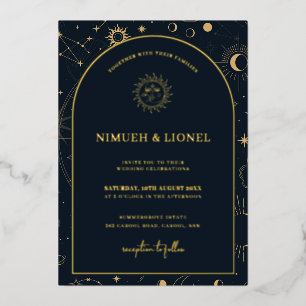 Celestial Mystical Elements Starsigns Wedding Foil Foil Invitation