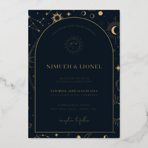 Celestial Mystical Elements Starsigns Wedding Foil Foil Invitation