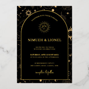 Celestial Mystical Elements Starsigns Wedding Foil Invitation