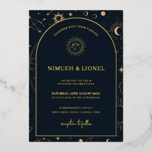Celestial Mystical Elements Starsigns Wedding Foil Invitation