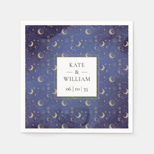 Celestial Mystical Gold Moons And Stars Wedding Napkins