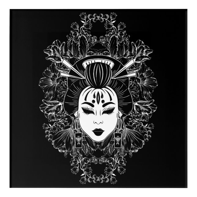 CELESTIAL MYSTICAL JAPANESE GEISHA SPIRIT ON BLACK ACRYLIC PRINT (Front)