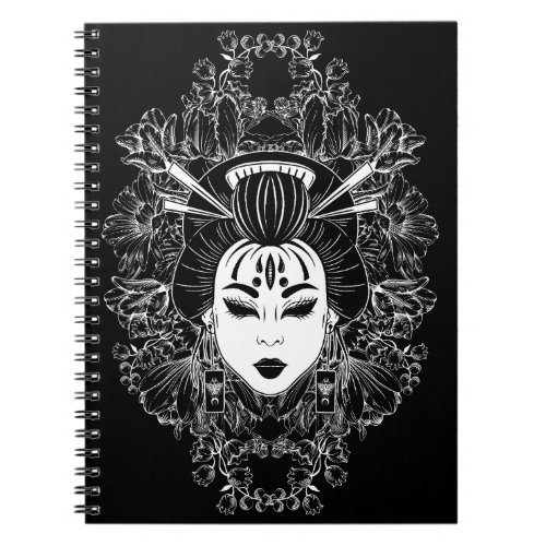 CELESTIAL MYSTICAL JAPANESE GEISHA SPIRIT ON BLACK NOTEBOOK