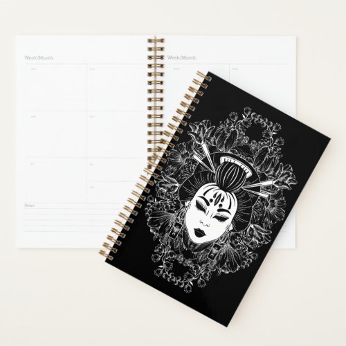 CELESTIAL MYSTICAL JAPANESE GEISHA SPIRIT ON BLACK PLANNER