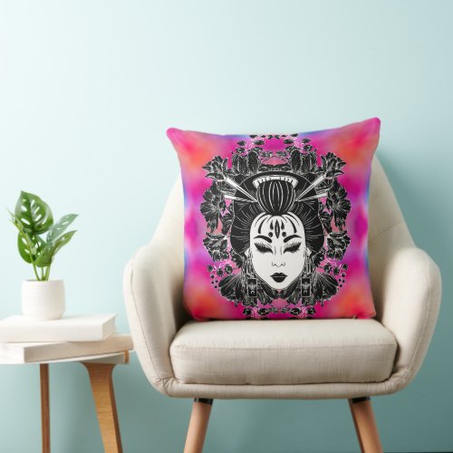 CELESTIAL MYSTICAL JAPANESE GEISHA SPIRIT THROW PILLOW