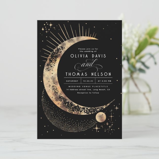 Celestial Mystical Moon Starry Night Boho Wedding Invitation | Zazzle