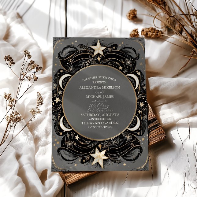 Celestial Mystical Moon Starry Night Boho Wedding Invitation (Creator Uploaded)