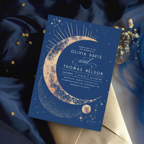Celestial Mystical Moon Starry Night Boho Wedding Invitation