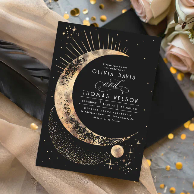 Celestial Mystical Moon Starry Night Boho Wedding Invitation | Zazzle