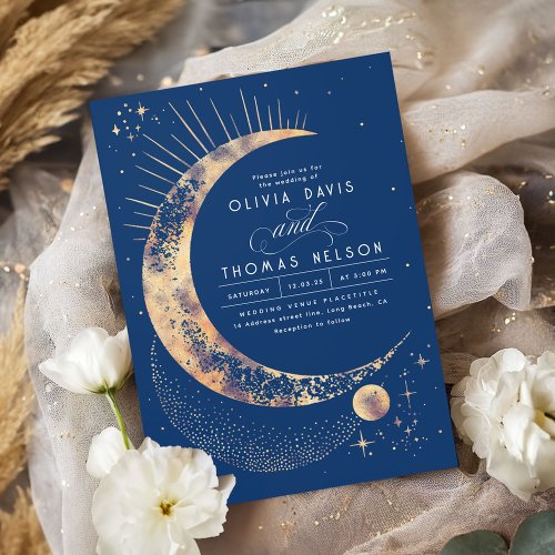 Celestial Mystical Moon Starry Night Boho Wedding Invitation