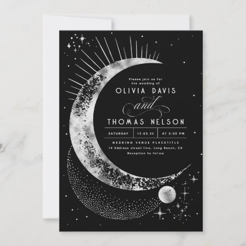 Celestial Mystical Moon Starry Night Boho Wedding Invitation