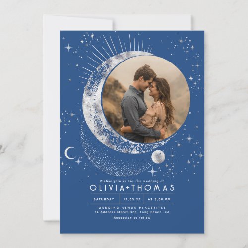 Celestial Mystical Moon Starry Night Wedding Photo Invitation