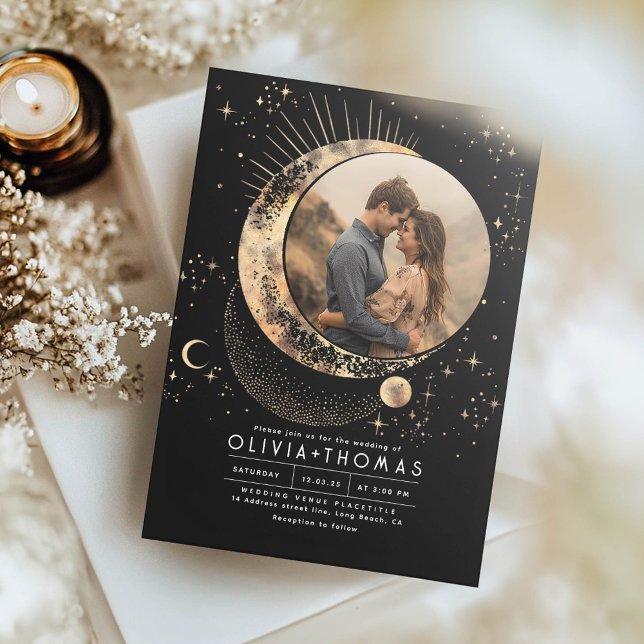 Celestial Mystical Moon Starry Night Wedding Photo Invitation (Celestial Wedding Photo Invitation)