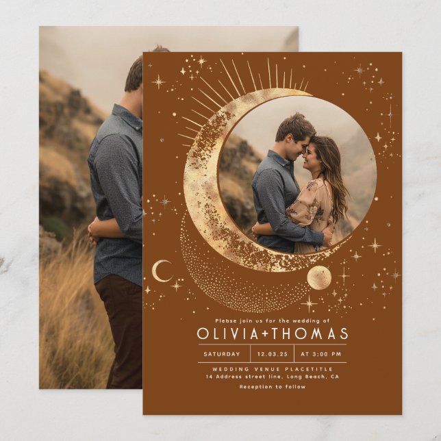 Celestial Mystical Moon Starry Night Wedding Photo Invitation (Front/Back)