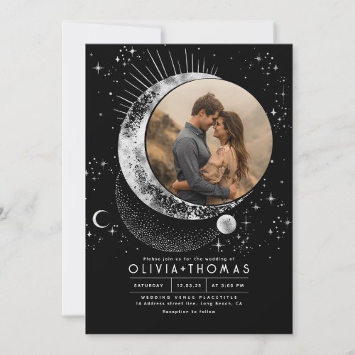 Celestial Mystical Moon Starry Night Wedding Photo Invitation