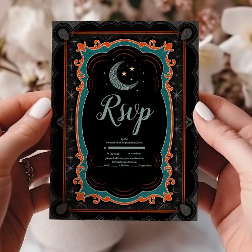 Celestial Mystical Moon Starry Night Wedding RSVP Card