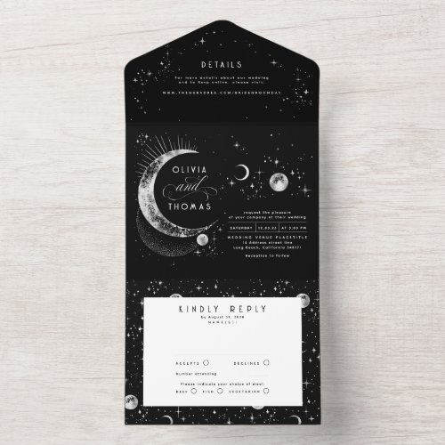 Celestial Mystical Moon Stars Halo Wedding All In One Invitation