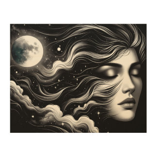 Celestial Mystical Moonlit Wood Wall Art