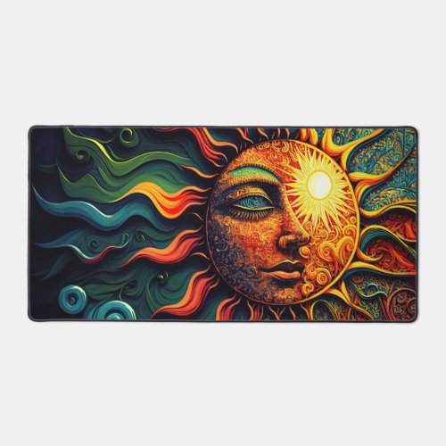 Celestial Mystical Painted Artsy Sun Face Desk Mat