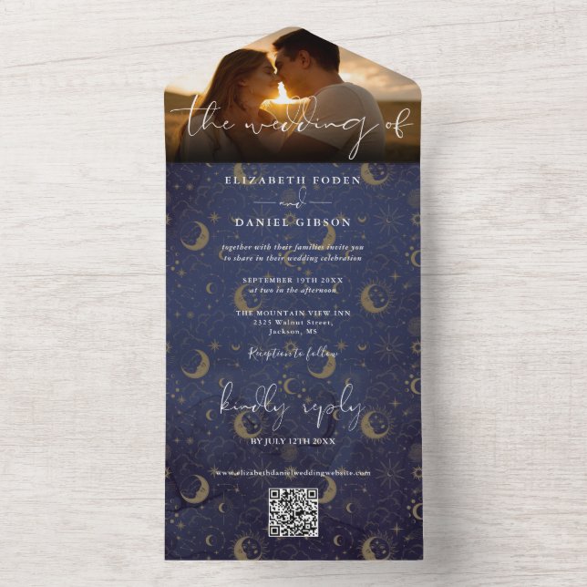 Celestial Mystical QR Code Wedding Photo All In One Invitation (Inside)