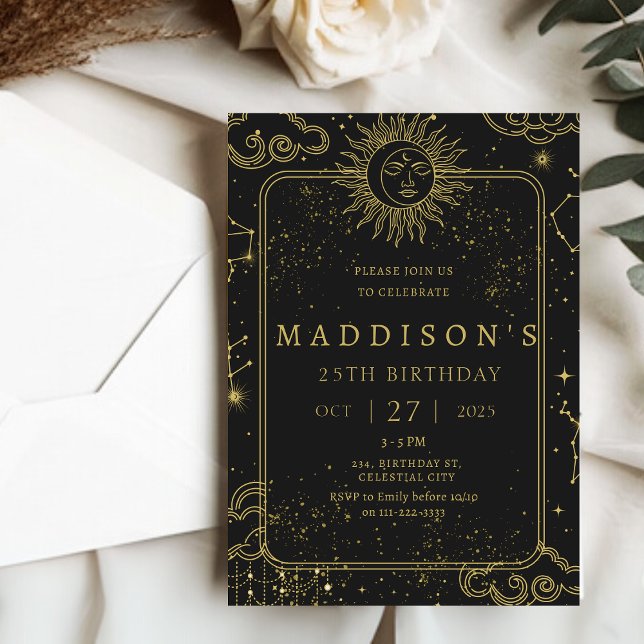 Celestial Mystical Starry Night Starsign Birthday Invitation (Celestial Mystical Starry Night Starsign Birthday Invitation)