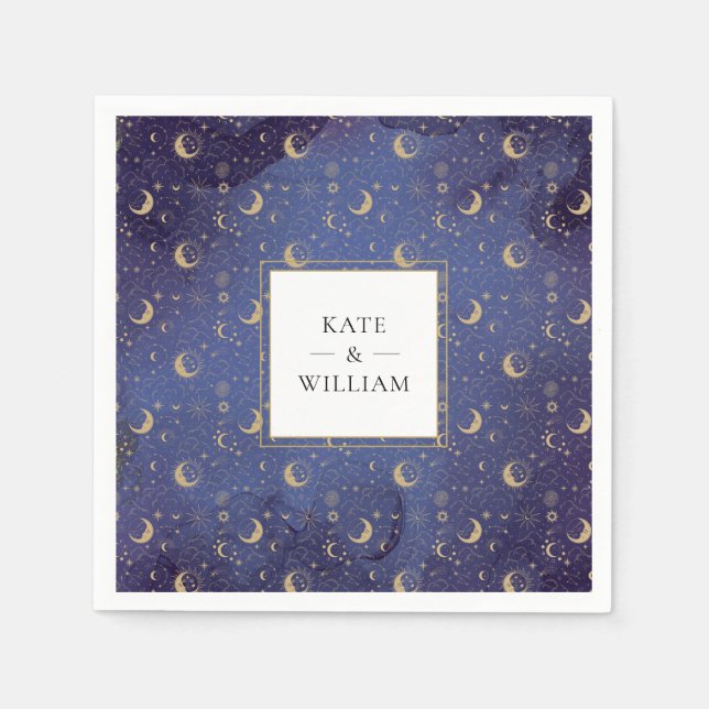 Celestial Mystical Stars And Moon Wedding Napkins (Front)