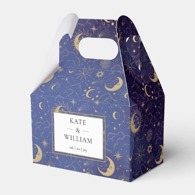 Celestial Mystical Stars And Moons Wedding Favor Boxes (Front Side)
