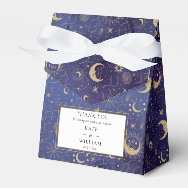 Celestial Mystical Stars And Moons Wedding Favor Boxes (Front Side)