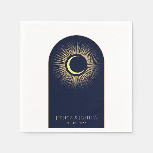 Celestial Navy Blue Arch Mystical Sun Moon Napkins (Front)