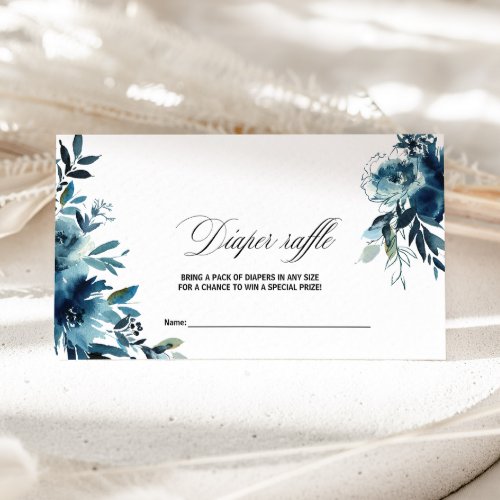 Celestial Navy Blue Floral Diaper Raffle Enclosure Card