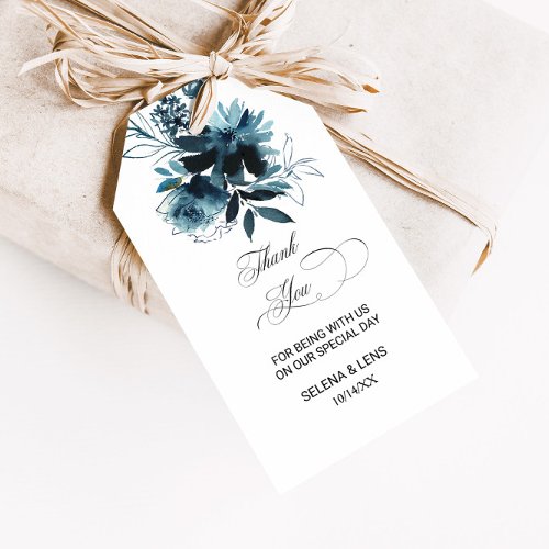 Celestial Navy Blue Floral Thank You Gift Tags